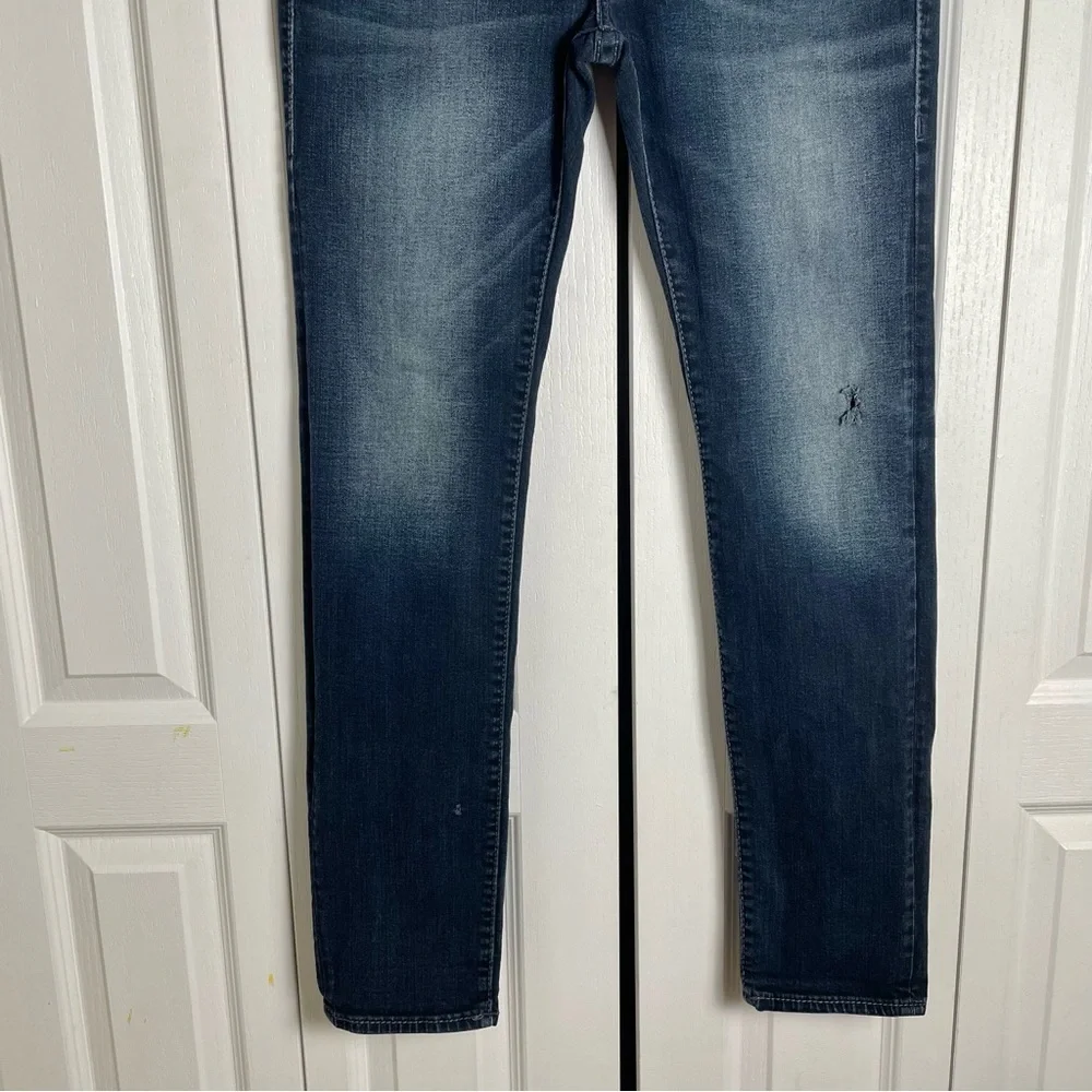 True Religion Relaxed Skinny Rocco Jeans Men’s 32 Blue Dark Wash Grunge Distress